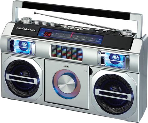 Studebaker boombox - Studebaker SB2149S Master Blaster Bluetooth Wireless Retro Boombox Rechargeable with 3 way power (Car-Boat Adaptor included) AM/FM Radio USB CD Player MP3 playback LED EQ 10 Watts (Silver) This retro Portable Boombox with AM/FM Analog Radio and Bluetooth connectivity for streaming music also …